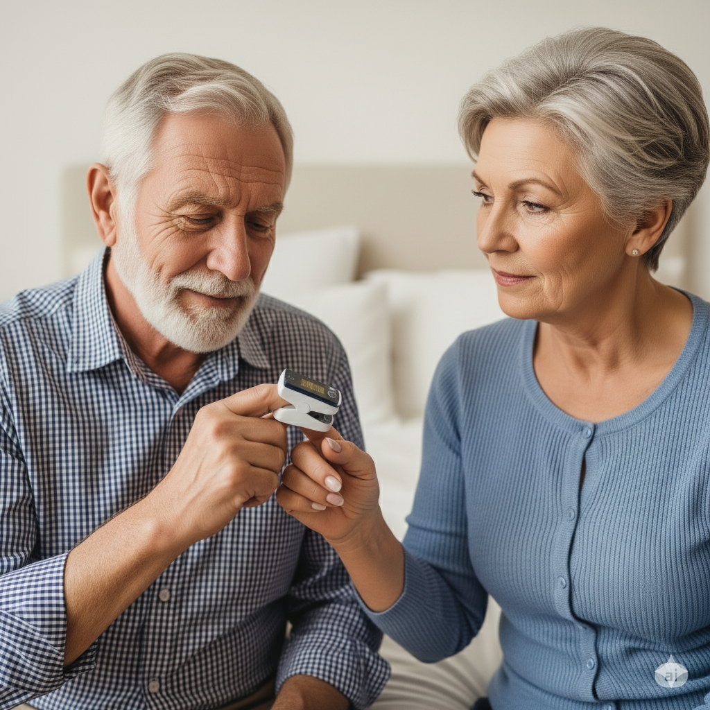 Person with COPD using a pulse oximeter