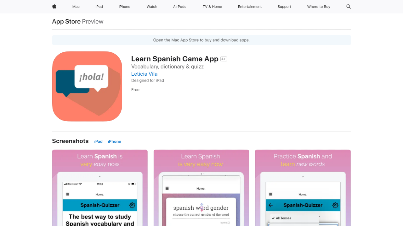 ‎Learn Spanish Game App