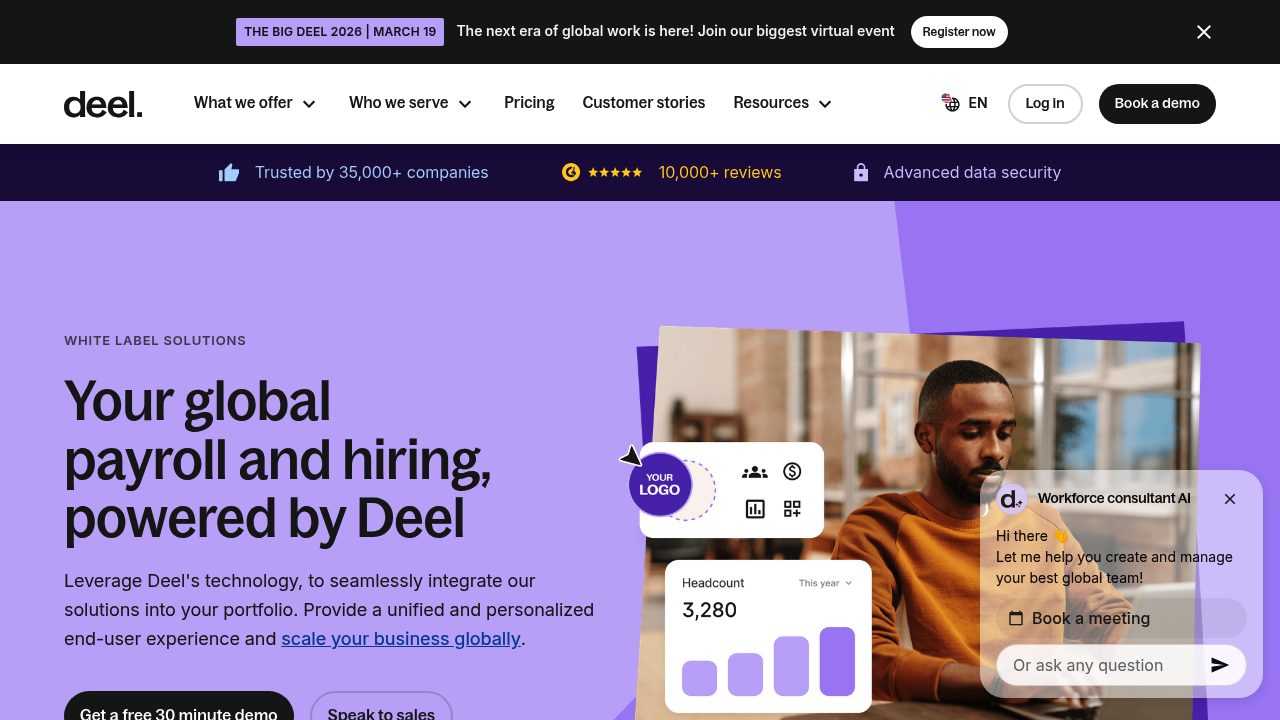 Desktop screenshot of Deel HR platform interface