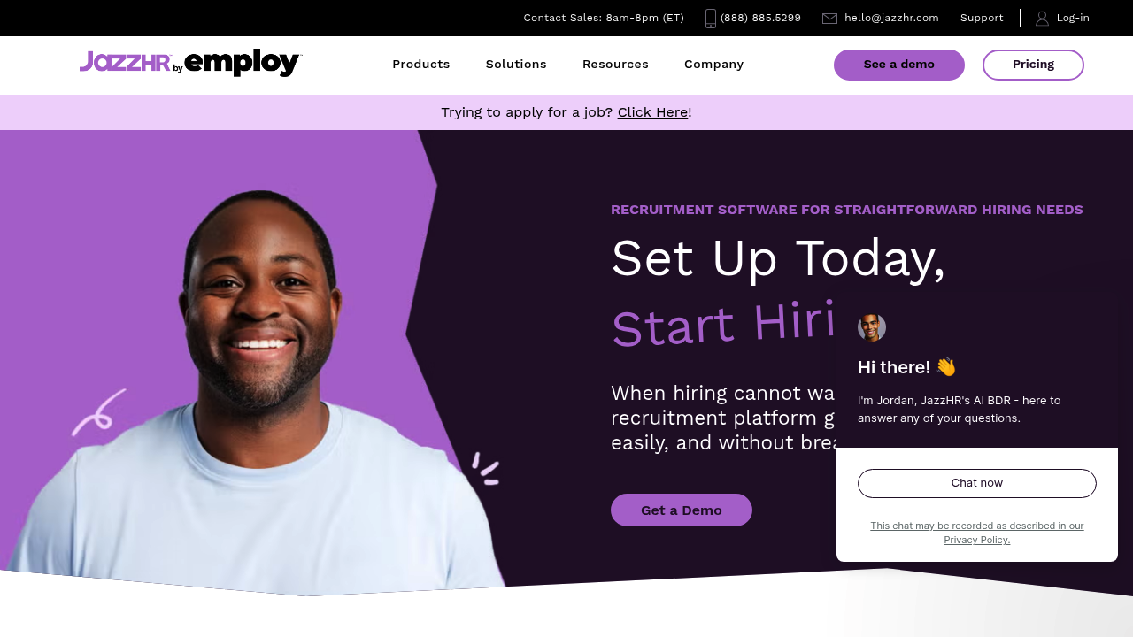 Desktop screenshot of Jazzhr platform interface
